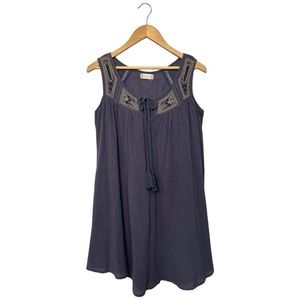 Altard State Embroidered Tassel Swing Sleeveless Lined Tank Dress Blue S